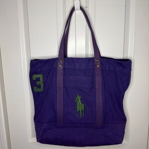 Polo Ralph Lauren Purple Canvas Tote Green Big Pony Rugby Rare Y2K #3 Retro